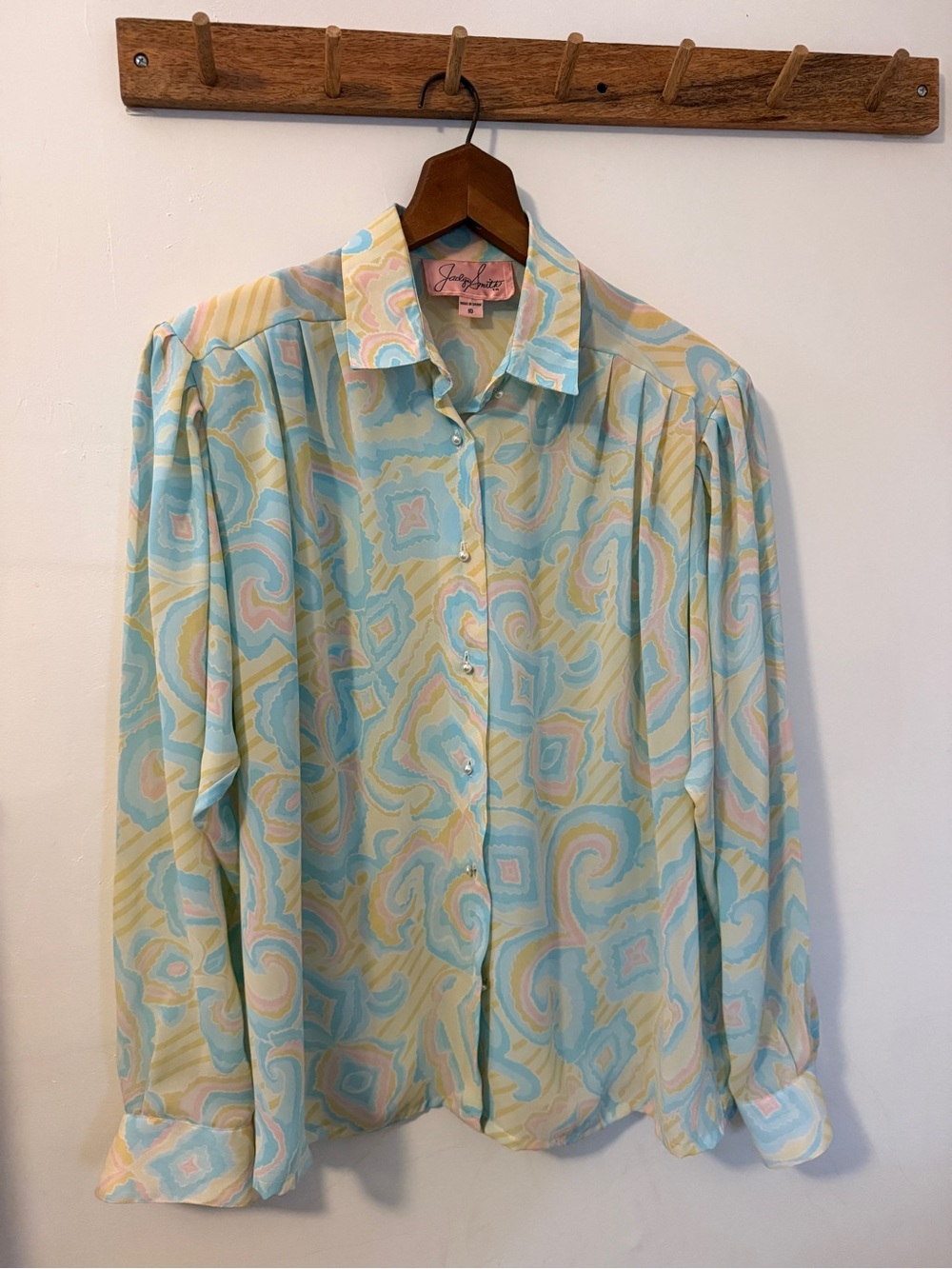 Vintage Women’s Pastel Swirl Button-Up Shirt